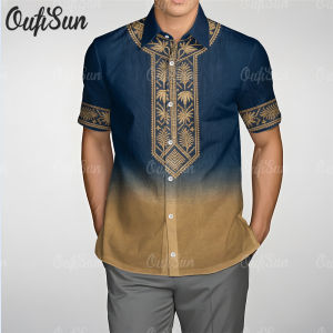 【Oufisun】Ethnic retro mens shirt brand mens summer short sleeved checkered shirt plus size casual T-shirt top full sublimation shirt fashionable clothing