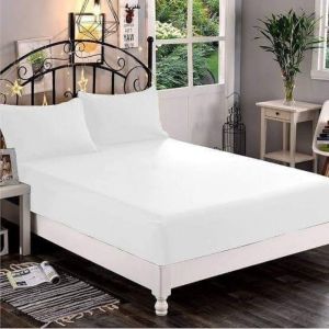 Stripe white bedsheet with 2 pillowcase include customized size 8to12 inches foam (Canadian cotton)