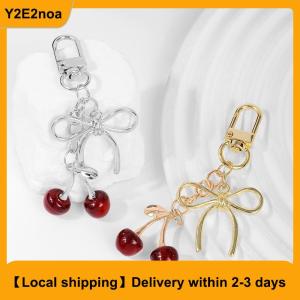 【Local shipping】 Red Cherry Keychain Chain Bowknot Charm Pendant Keyring Jewelry For Girl Women Gift Bag Decoration