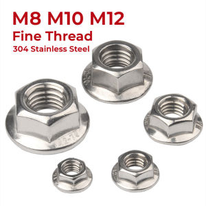 304 Stainless Steel Fine Thread Hexagon Flange Nuts M8 M10 M12 Fine Tooth Hex Lock Nuts With Pad Lock Nut Anti-Slip Locking Nuts
