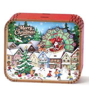 MUSCLEX Khiêu vũ kết thúc Hộp nhạc Giáng sinh Xoay Cảnh 3D Hộp nhạc bằng gỗ Retro Ông già Noel Quà tặng trang trí âm nhạc Quà Giáng Sinh