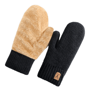 YAOO Fluffy Double-Layer Mittens Warm Thick Knit Mittens Suitable Vertical Striped Pattern Warm Gloves Cold Weather