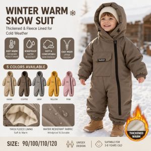 SLIGHTDELVE Windproof Kids Snow Suit Thick Fleece Lined Waterproof Winter Jumpsuit Perfect for Warm All-In-One Snow Suit Cold Weather