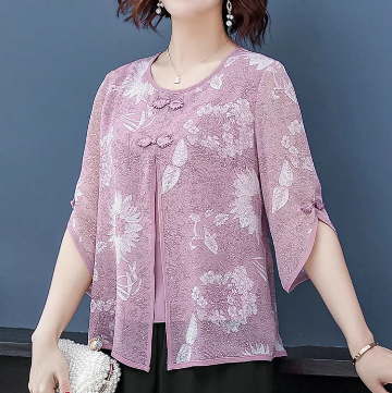 formal shirt for women plus size blouse Mid-sleeve t-shirt 50-year