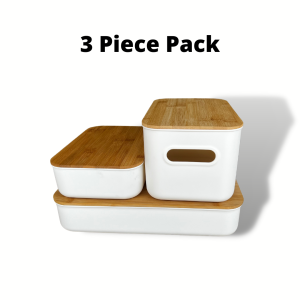 CERTINE Premium | Home Storage Box with Bamboo Lid | White Storage Box/Container with Lid | Bamboo Cover | Organizer