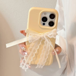 Ốp Lưng Ren Nơ Vàng Dễ Thương Cho iPhone 17 16 15 14 13 12 11 Vỏ Dẻo Chống Sốc Phong Cách Nữ Tính