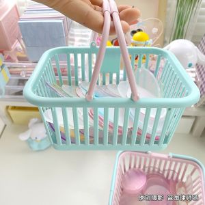 Macaron Portable Storage Basket Cute Mini Square Storage Basket with Handle Desktop Organizer