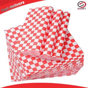【Alloet】 500Pcs Red Checkered Waxed Deli Paper Sheets Greaseproof Deli Wrapping Sheets Deli Wrap Wax Paper Sheet for Sandwich Burger Greaseproof Food Wrapping