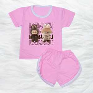 Setelan Kaos Anak Perempuan Dan Cowok Celana Pendek Motif LABUBU/BERUANG Umur 6 Bulan - 7 Tahun