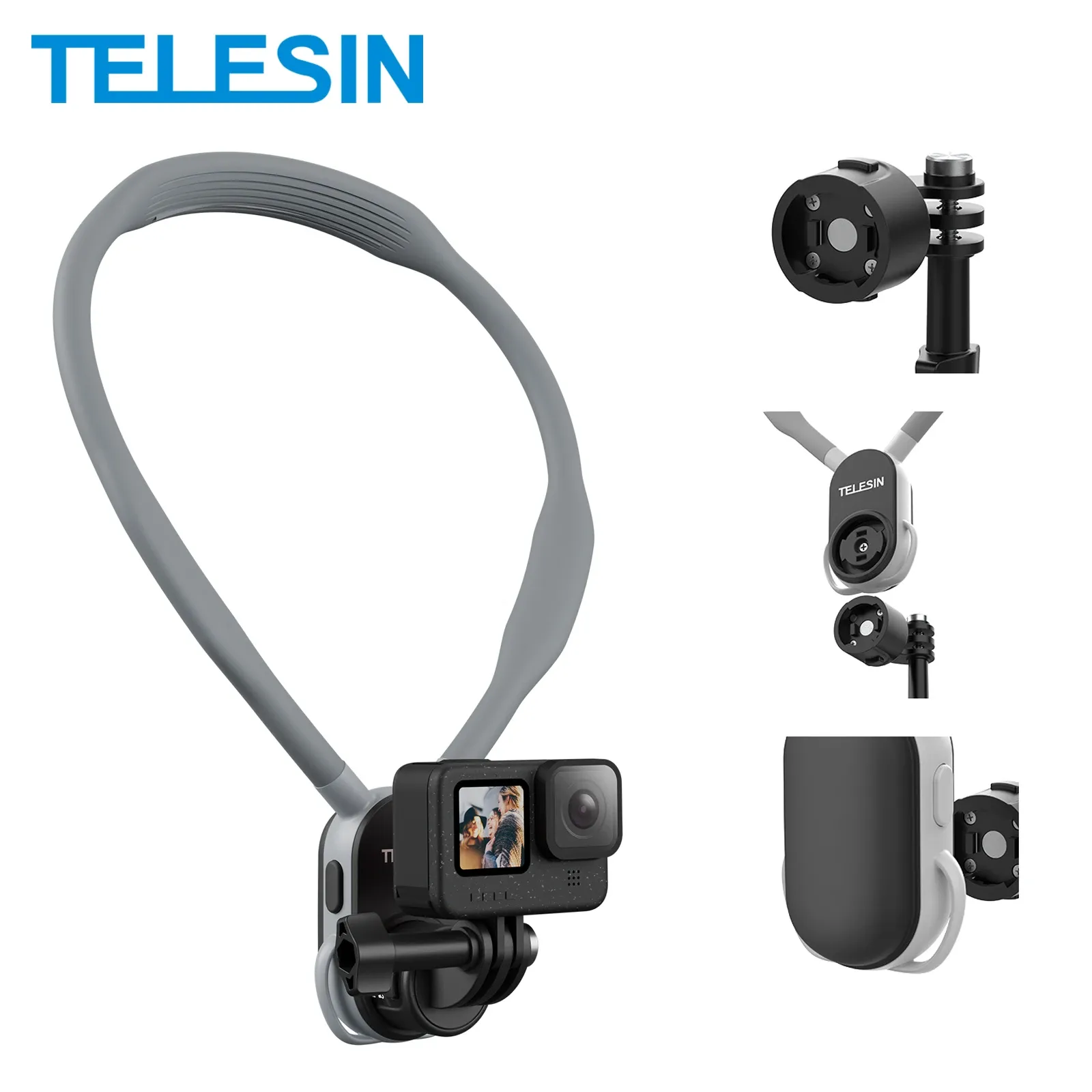 TELESIN Neck Hold Mount Chest Mount for GoPro 13 12 Hero 11 10 9 8 7 Insta360 DJI Osmo Action Silicone Action Camera Accessories Neck Cell Phone Holder POV/Vlog Selfie Mount Phone Neck Holder for Phones U shape Neck Holder Bracket Smartphone Action Camer