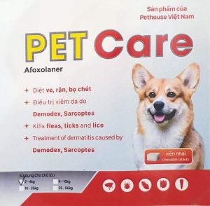 COMBO Viên Nhai Diệt Ve Ghẻ Nặng Chó Mèo Viên Ăn PET CARE Và Lọ Xịt Nấm Ghẻ Thảo Dược