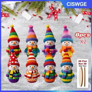 CISWGE 2D màu giáng sinh người tuyết Mặt dây chuyền gỗ phim hoạt hình XMAS cây treo trang trí tự làm nhà năm mới bên bầu không khí trang trí cung cấp