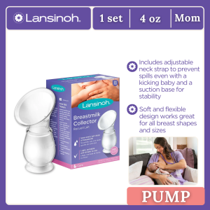 Lansinoh Silicone Breast Pump for Breastfeeding with Suction Base Portable and Lightweight Includes Neck Strap and Protective Lid