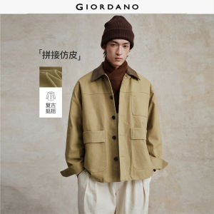 Giordano Men PU collar cargo pockets cotton padded jacket Free Shipping 18075706