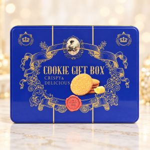 Hộp Quà Bánh Quy Phô Mai Cookie Gift Box 240g Hộp Thiếc Xanh Sapphire (22x15.5cm) – Bánh Ăn Vặt Tiệc Trà Phối Giỏ Quà T