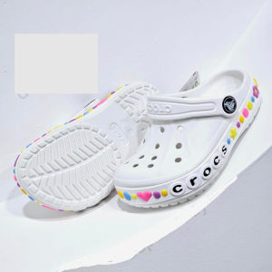 Tặng 12 Sticker-Dép Cross cho bé gái HannaKids Sục Croc Baya trẻ em màu Trắng viền hoa Giày Cros Xăng đan Sandal xuất