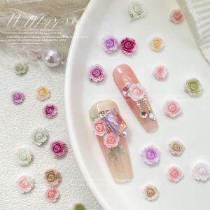 KINTHAZER 50 Pcs 3D Mixed Size Rose Flower Nails Accessories Resin Gradient Rose 6mm+8mm Nail Drill Accessories Nail Art Charm Smudged Vintage Nail Art Decoration Women