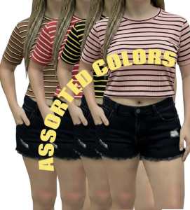 ZRZ 3 PCS RANDOM COLORS CROP TOP KINITTED COTTON FABRIC FREESIZE