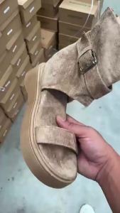 [Free Shipping] 2026 Summer New Korean Style Height-Increasing Roman Sandals For Women One-Strap Thick-Soled Open-Toe High-Top Sandals For Petite Women
