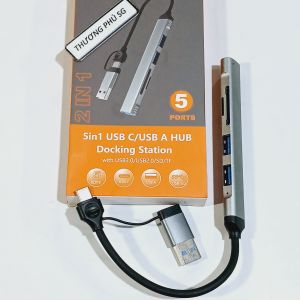 Hub USB C (2 IN 1 Dock USB C to USB A): Chuyển Type C ra 3 USB3.0 và Reader SD TF)