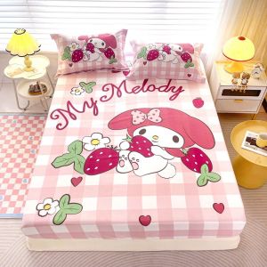 Dansunreve 2026 Sanrio Fitted Bedsheet Melody Kuromi Hello Kitty Printed Bed Sheet Fittedsheet Mattress Cover Single Queen King Cover