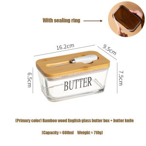 Glass Butter Dish With Lid Sealed Butter Container Butter Dish with Lid Fresh Cheese Tray Butter Holder Rectangular With Butter Cutter Keep Fresh Easy Scoop Multi-Functional Dust-proof Restaurant Tableware Refrigerator Fresh Cheese Container