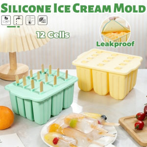 12 Consecutive Ice Cream Molds Easy To Demold Silicone Popsicle Trays with Lid for Freezer Homemade