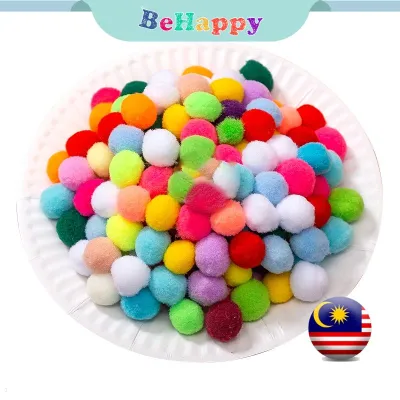BeHappy 1cm/1.5cm/2cm Soft Mixed Round Shaped Pompom Fluffy Balls For Kids DIY | Fur Ball | Craft & Art Accessories