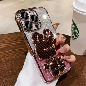 ROAZIC Gradient Glitter With Cute Rabbit Mirror Stand For OPPO A15 A16 A17 A18 A31 A33 A38 A5 A52 A53 A54 A55 A57 A58 A73 A74 A77 A78 A79 A9 A91 A92 A93 A94 A95 A96 F17 4G 5G Bling Glitter Paper Transparent Plating Soft TPU Back Cover DS02-1