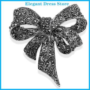 [K&P Elegant]👗👗 Rhinestone Bow Brooch Pin Women Shirt Collar Big Bowknot Brooch Jewelry