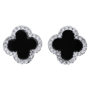 [Gnker] Classic Brass Plating 14K Gold 9 Color Natural Stone Shell Four-leaf Clover Earrings for Women Lucky Grass Clover Jewelry Gift