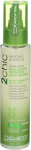 GIOVANNI 2chic Ultra-Moist Dual Action Leave-In Spray 4 oz    Protects from Heat Styling Breakage Avocado & Olive Oil Aloe Vera Shea Butter Botanical Extracts No Parabens Color Safe