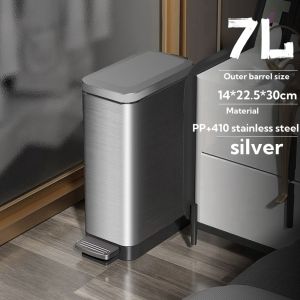 Slim Trash Can with Lid Soft Close Stainless Steel 7L/9L/13L Bathroom Garbage Can with Inner Bucket