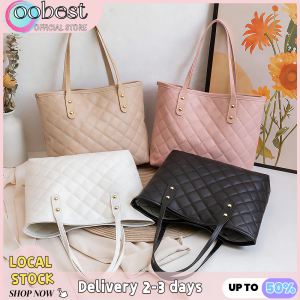 oobest 【Delivery 2-3 days】Quilted Tote Bag Large Capacity Shoulder Commuter Bag for Women School Work