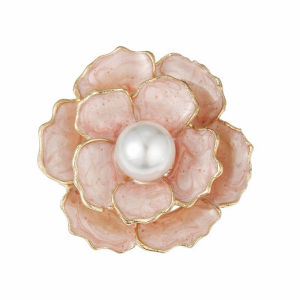 97SK 3cm Small Pink & White 3D Camellia Flower Brooch with Center Pearl Elegant Fashion Pin
