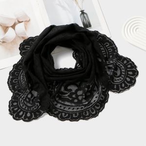 MARINI Embroidery Lace Flower Embroidery Scarf Breathable Solid Color Muslim Hijab Elegant 17263cm Spanish Veil for Women