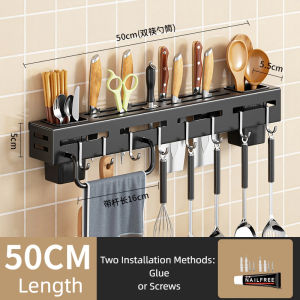 Kitchen Storage Rack Wall-Mounted Multifunctional Storage Knife Rack Detachable Stainless Steel With Multiple Brackets And Hooks