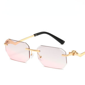 (GENTLE MOSCOT) New Metal Frameless Gradient Sunglasses Fashion Anti Uv Polygon Rectangle Sun Glasses