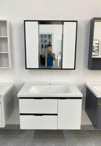 LIÊN HỆ FREESHIP Tủ chậu gương lavabo phòng tắm MILOR CT12 cửa hít nhựa PVC đặc lõi cao cấp siêu bền đẹp kích thước mặt lavabo 50x80 cm