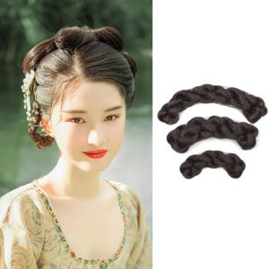 IVAOU Black DIY Girls Ancient costumes Photo Studio Antique Princess Hair Accessories Vintage Hanfu Braided Chignon Hanfu Cosplay Wig Twist Braid Bun Traditional Headdress