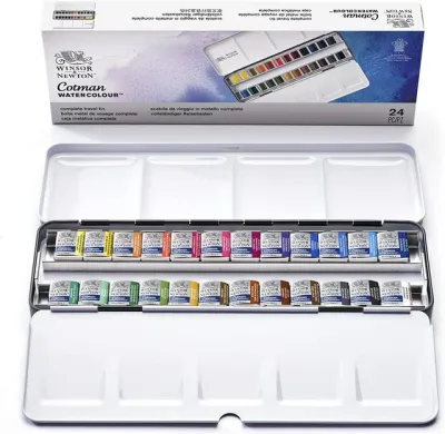[T-Moto] Winsor Newton Professional Cotman Watercolor Paint In Metal 12/24 Half Pans High Grade Artist Quality And Reliability