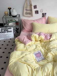 A Cream-style Solid Color Duvet Cover Single Piece for Student Dormitory Single Bed 150x200cm Double Bed Home Use Four-Piece Duvet Cover Set LZD