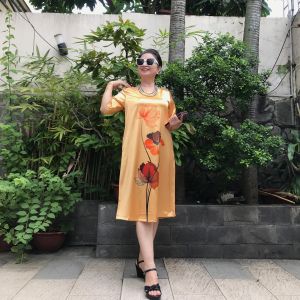 Đầm Trung Niên Dáng Suông A Che Bụng - Vải Lụa Thượng Uyển Sang Trọng - Size 48Kg - 90Kg