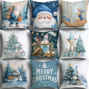 Christmas Pillowcase Single Pack 20+Styles Optional 40x40/45x45/50cm Blues Santa Claus Deer Snowman Hot Drink Cup Forest Cabin and Other Healing Patterns Sofa Cushion Covers Winter Home Decoration Pillowcases Holiday Gifts Decoration Fabric Art