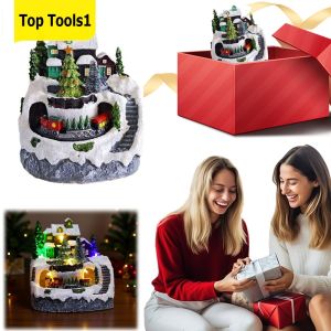 Decorative Resin Garden Statues with Lights Christmas Scene Figurines for Holiday Celebration