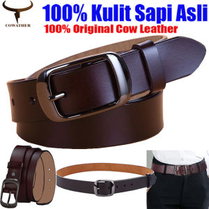 Sabuk Kulit Kurus Wanita Pinggang Sabuk Kulit Sapi 100% Sabuk Pinggang dengan Gesper Pin Logam Paduan (Lebar: 1.10 Inci Panjang: 45 Inci)