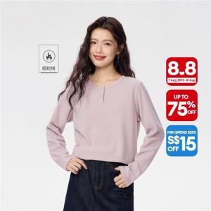 Giordano Women Polar fleece henley neck long sleeve t-shirt Free Shipping 05325815