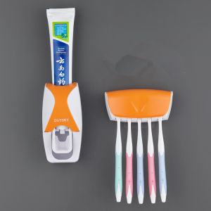 YESPERY Wall Mounted Toothbrush Holder Automatic Toothpaste Dispenser Squeeze Kit with 5 Toothbrush Slots for Home Bathroom