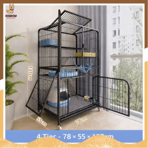 Durable Multi-Tier Cat Cage Villa Indoor Metal Pet House w/ Base Tray