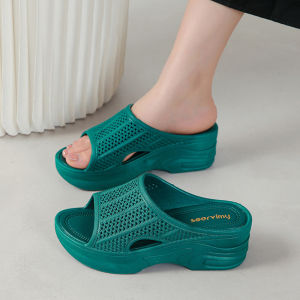 New Thick-Soled Height-Increasing Slippers For Women Summer Fashion Platform High-Heeled Slide Sandals For Home Use Non-Slip Cool Slippers